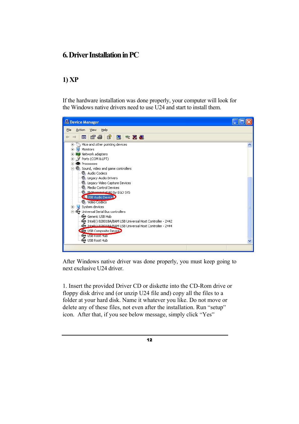 Driver installation in pc, 1) xp | ESI Waveterminal U24 User Manual | Page 12 / 60