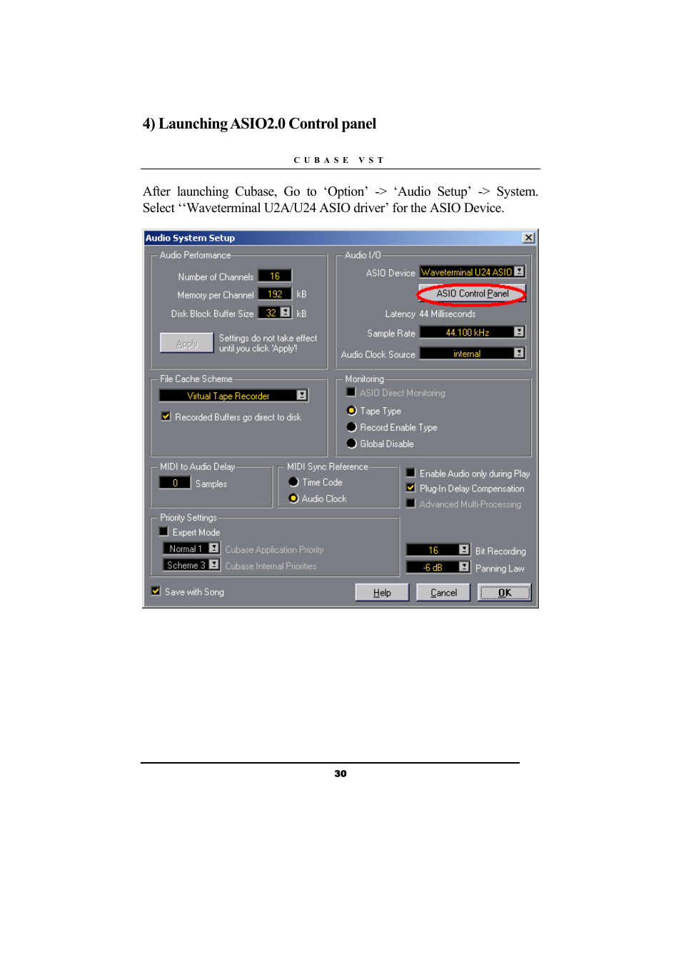 4) launching asio2.0 control panel | ESI Waveterminal U24 User Manual | Page 30 / 60