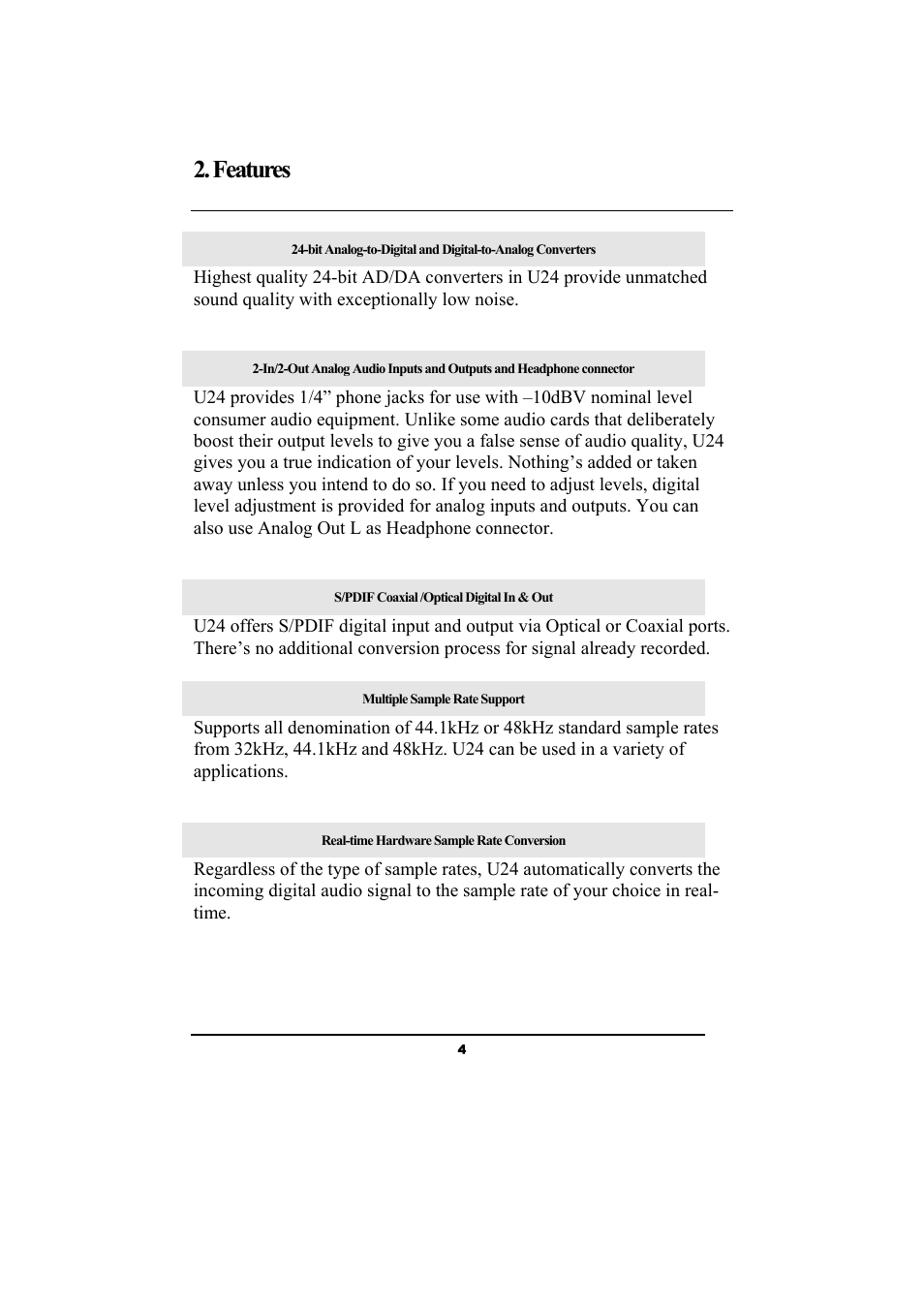 Features | ESI Waveterminal U24 User Manual | Page 4 / 60