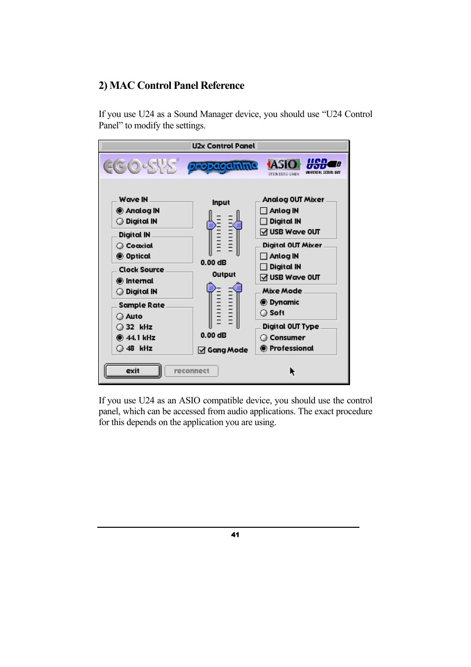 2) mac control panel reference | ESI Waveterminal U24 User Manual | Page 41 / 60