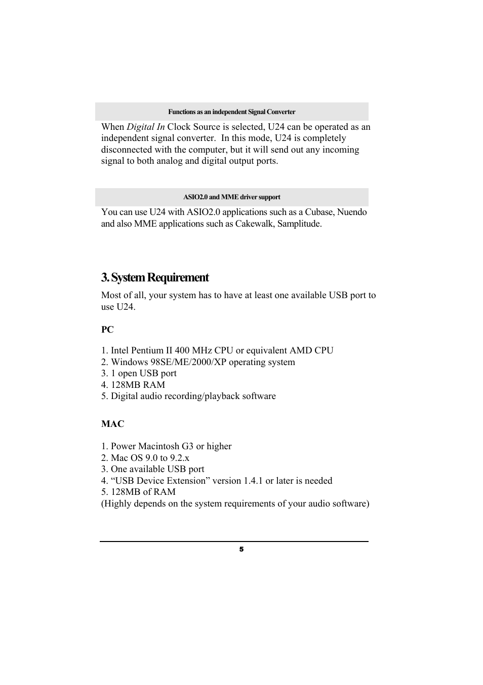 System requirement | ESI Waveterminal U24 User Manual | Page 5 / 60