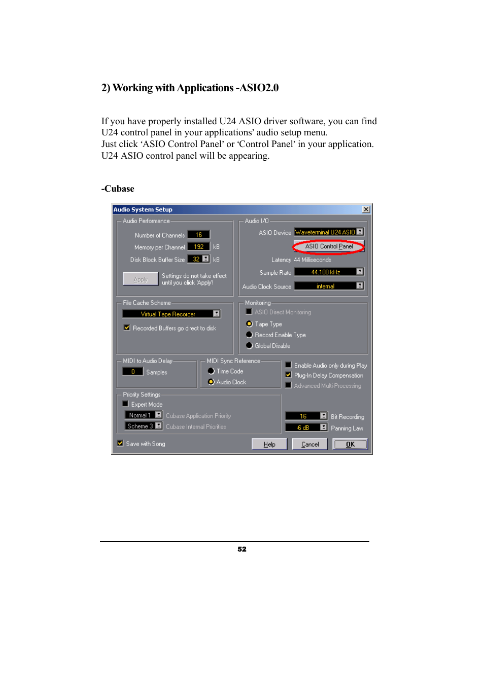 2) working with applications -asio2.0 | ESI Waveterminal U24 User Manual | Page 52 / 60