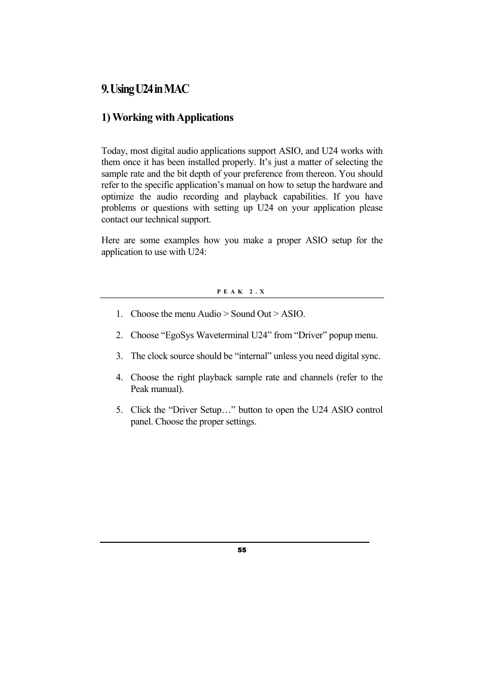 Using u24 in mac, 1) working with applications | ESI Waveterminal U24 User Manual | Page 55 / 60