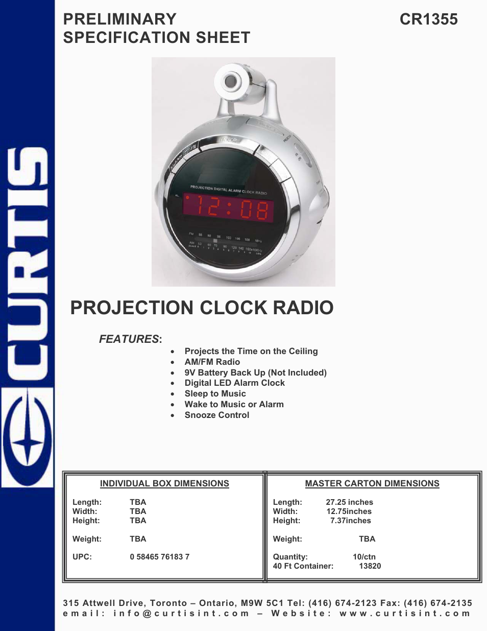 Curtis CR1355 User Manual | 1 page