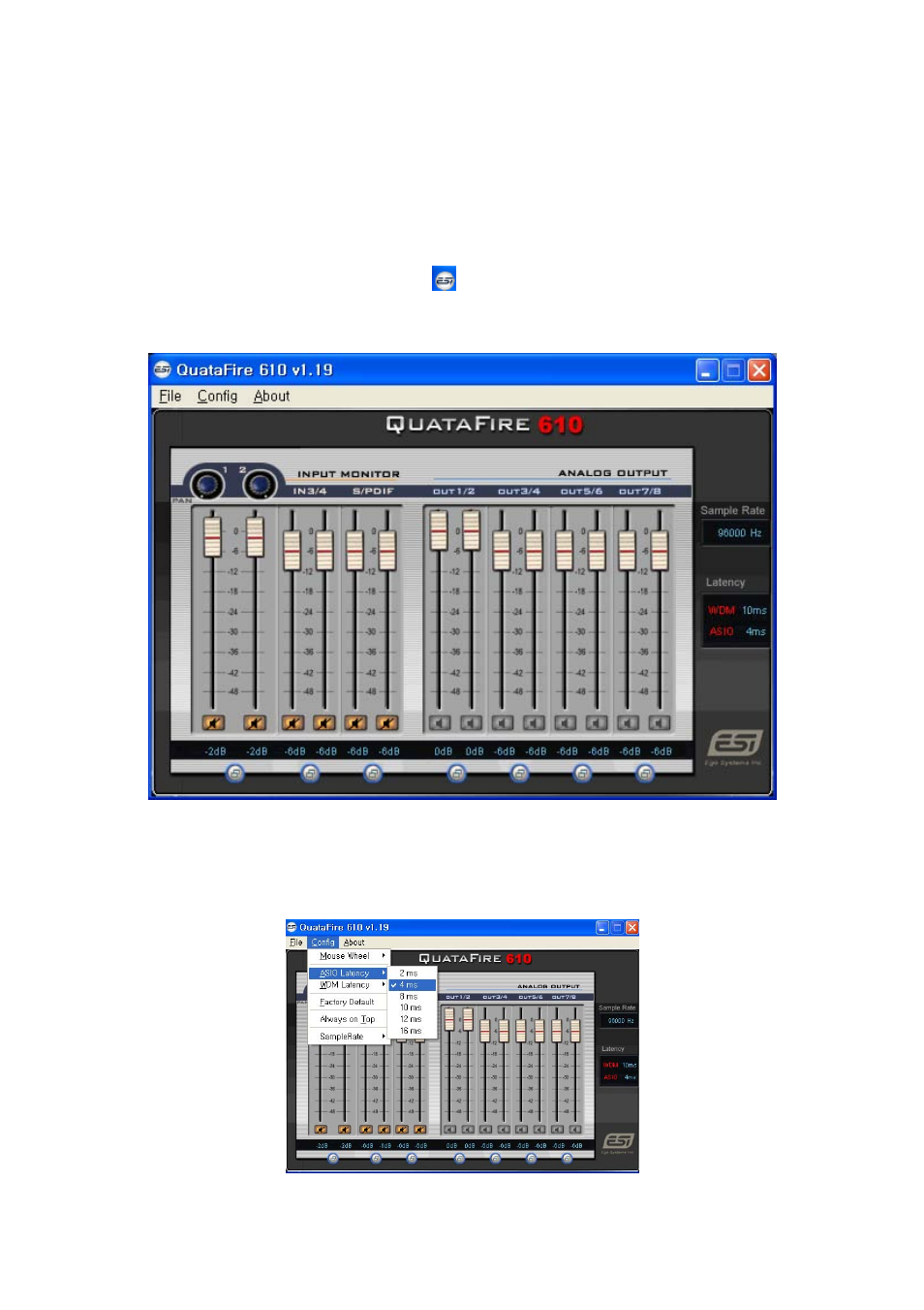 Quatafire 610 console for pc, Pull down menus | ESI QuataFire 610 User Manual | Page 13 / 28