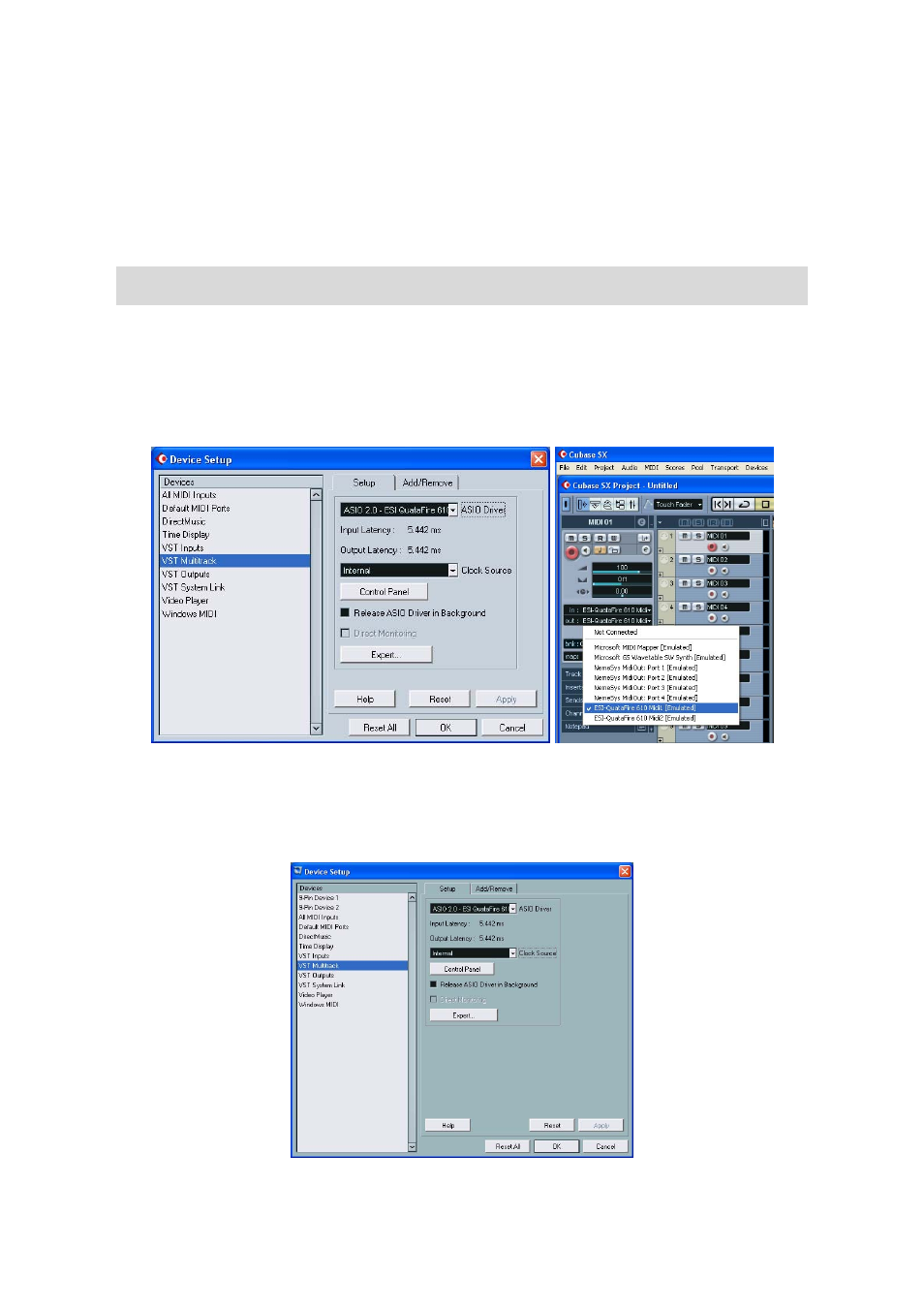 Applications setup for pc, Cubase sx, Nuendo | ESI QuataFire 610 User Manual | Page 17 / 28