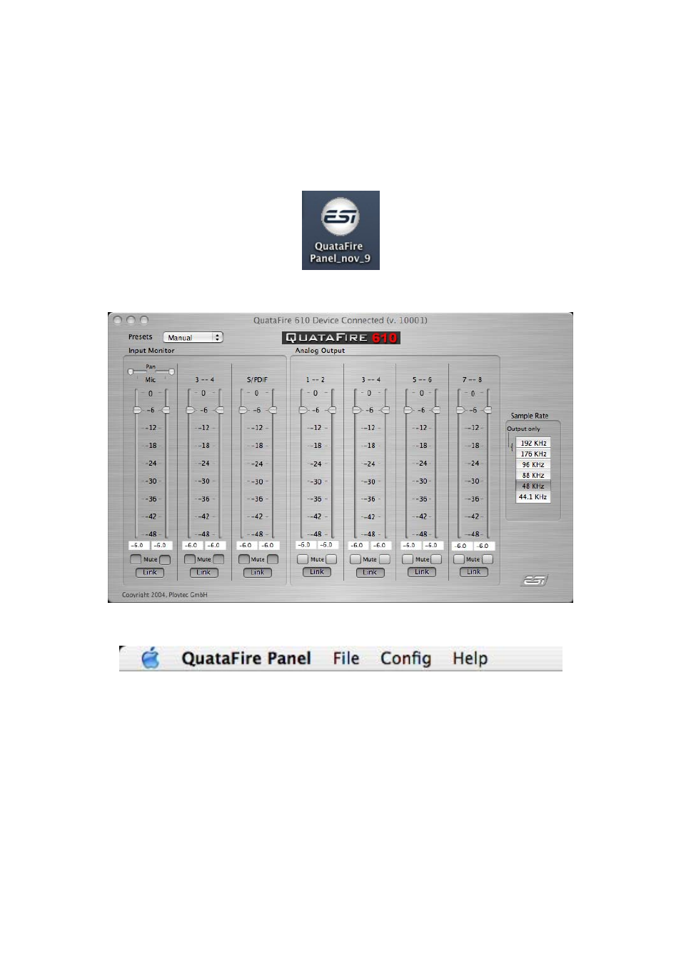 Mac control panel, Pull down menu | ESI QuataFire 610 User Manual | Page 22 / 28