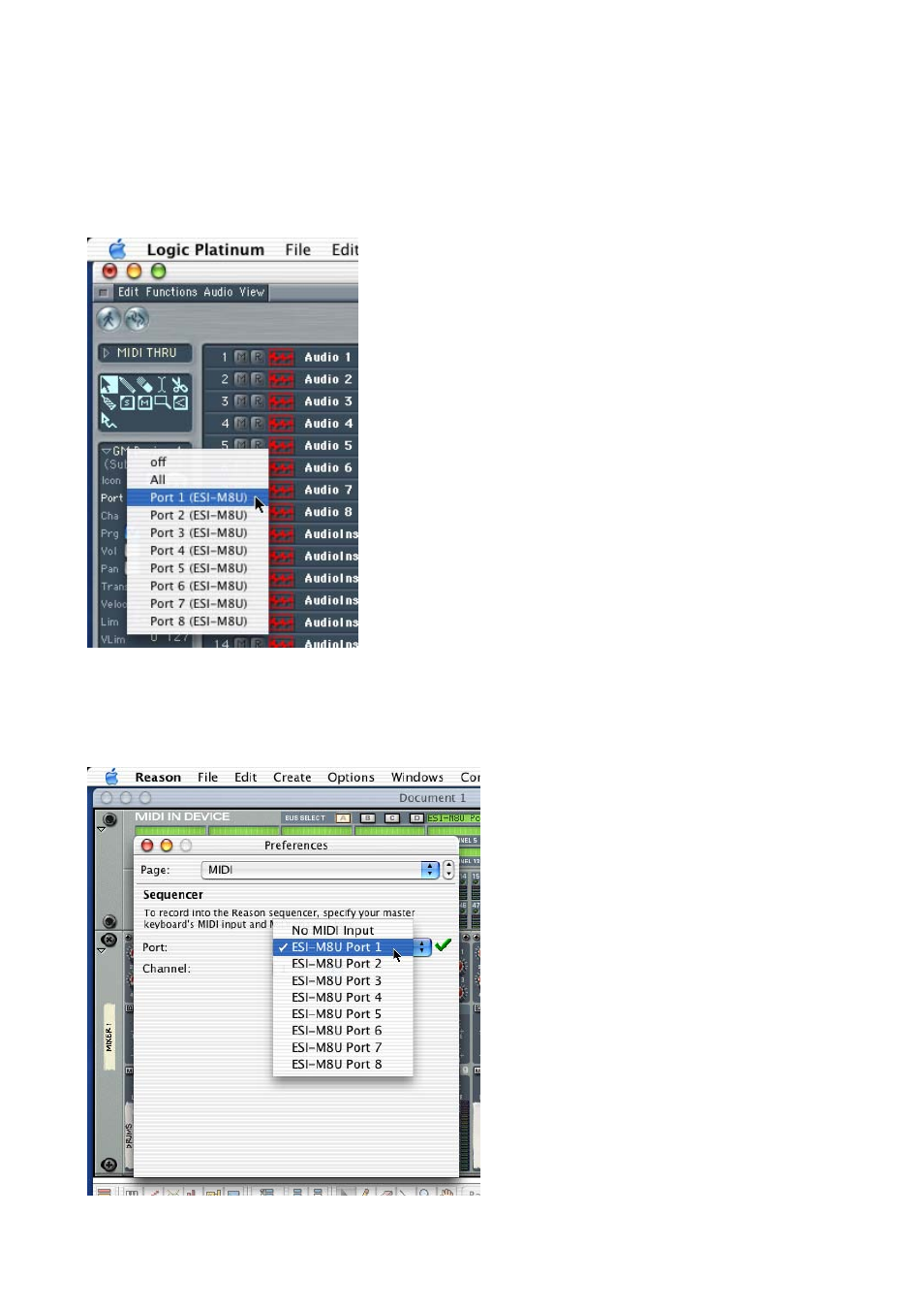 Logic, Reason | ESI M8U User Manual | Page 17 / 17