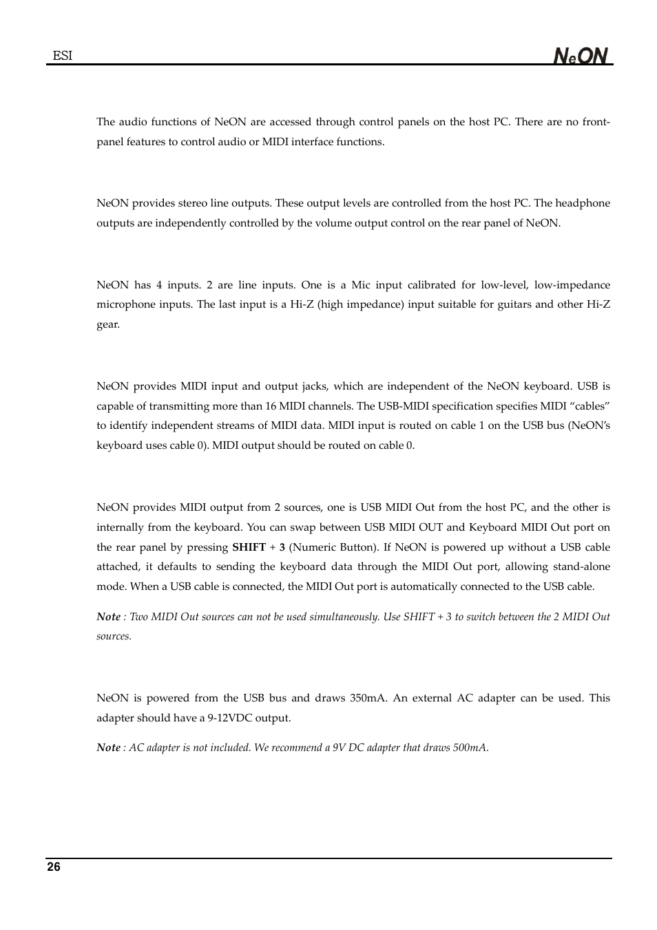 ESI NeON User Manual | Page 26 / 32