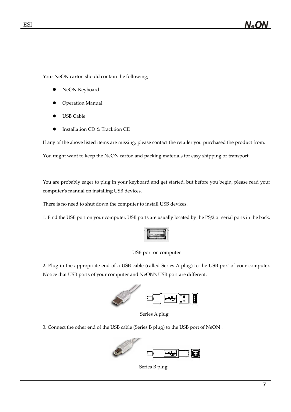 Installation | ESI NeON User Manual | Page 7 / 32