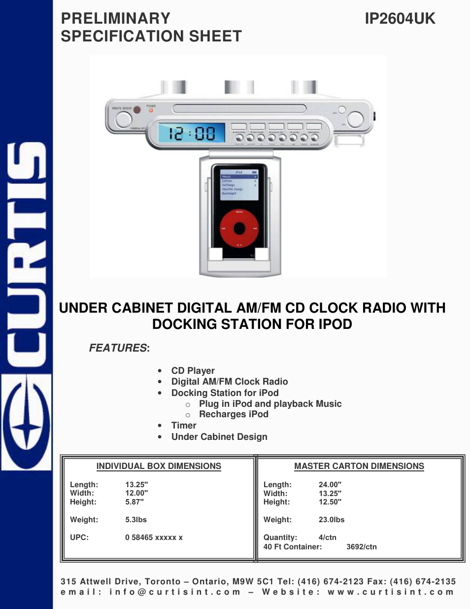Curtis IP2604UK User Manual | 1 page