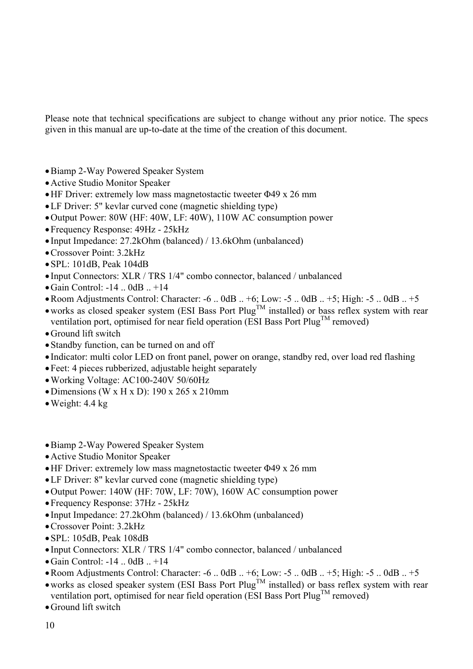 Technical data | ESI uniK 05 User Manual | Page 10 / 14