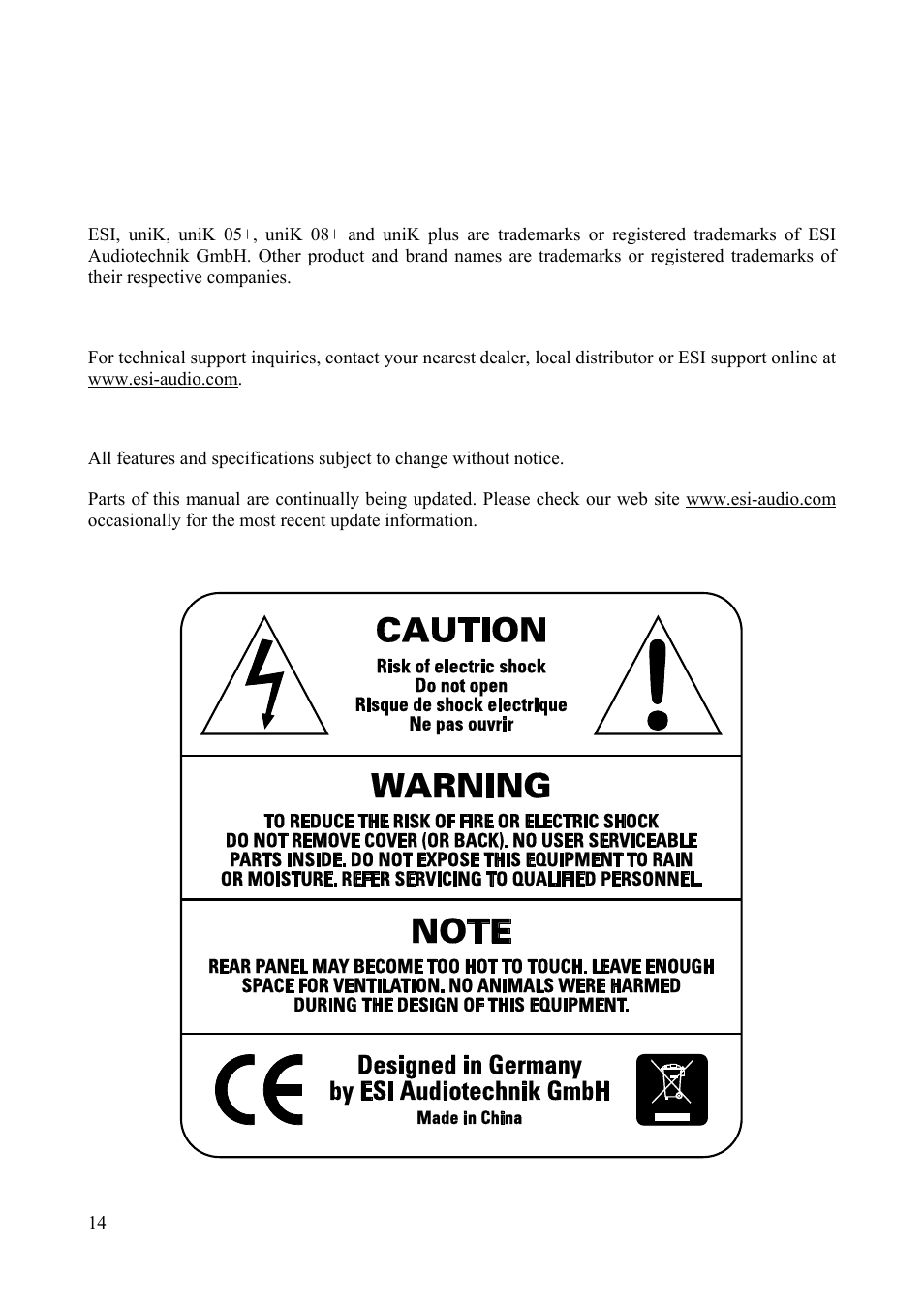 General information | ESI uniK 05 User Manual | Page 14 / 14