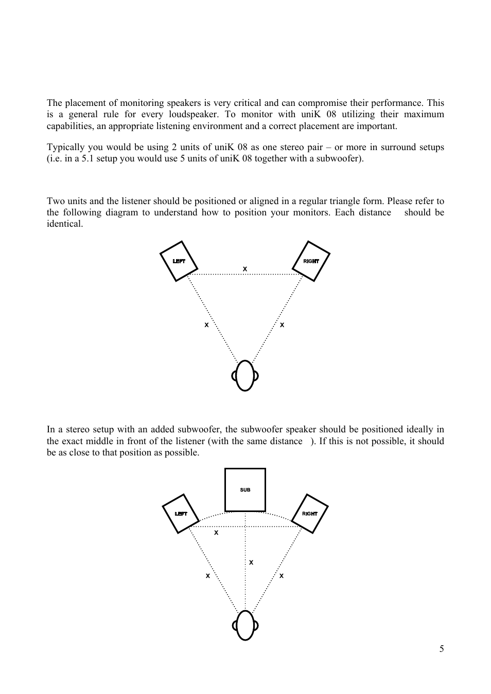 Placement | ESI uniK 08 User Manual | Page 5 / 10