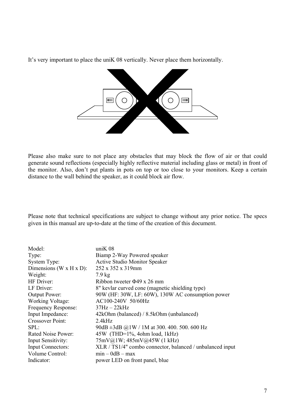 Technical data | ESI uniK 08 User Manual | Page 7 / 10