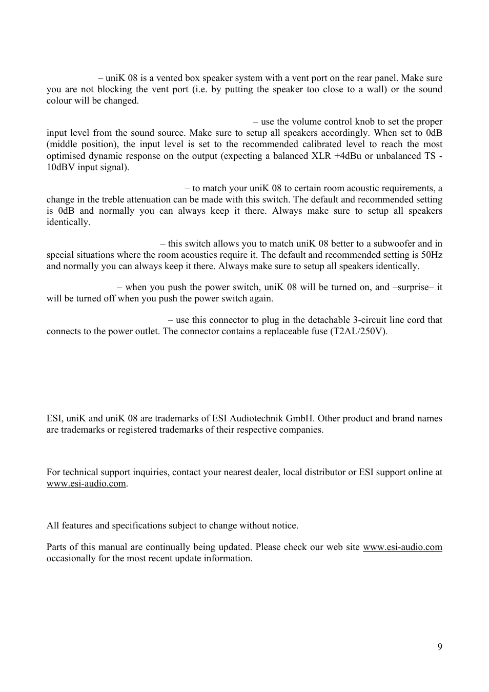 General information | ESI uniK 08 User Manual | Page 9 / 10