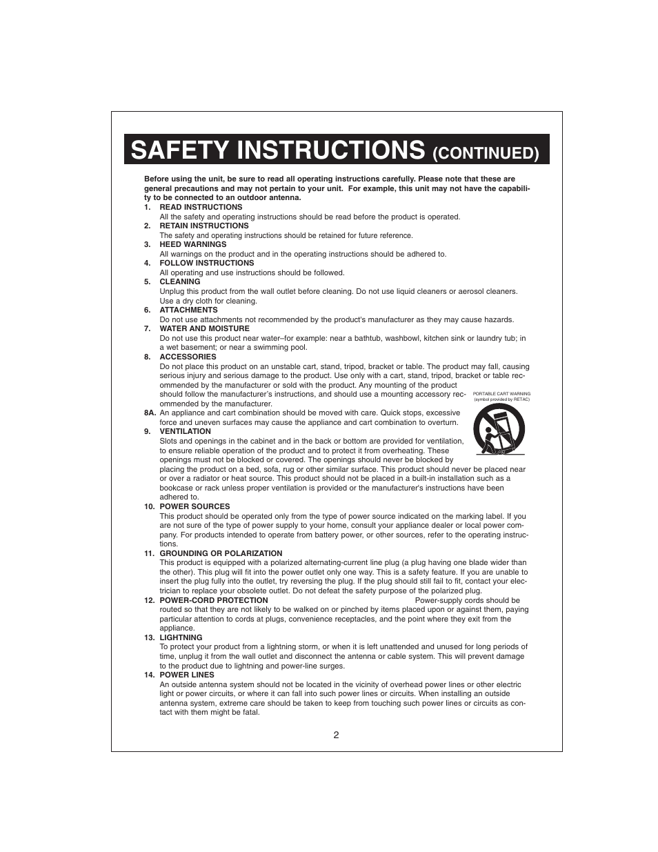 Safety instructions, Continued) | Curtis CR4975 User Manual | Page 3 / 16