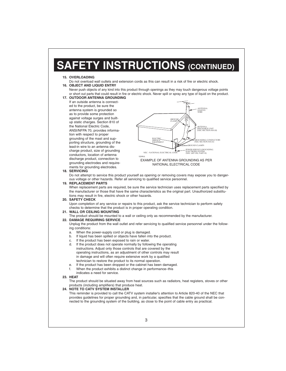 Safety instructions, Continued) | Curtis CR4975 User Manual | Page 4 / 16