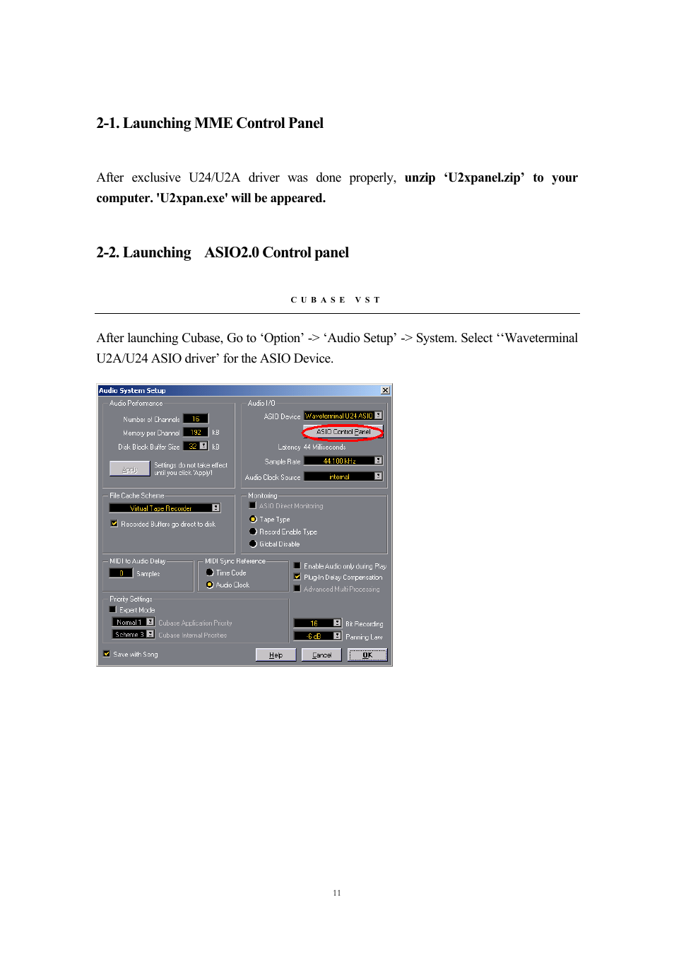 1. launching mme control panel, 2. launching asio2.0 control panel | ESI Waveterminal U24 User Manual | Page 11 / 13