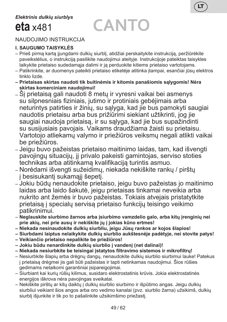 X481 | ETA Canto User Manual | Page 49 / 68