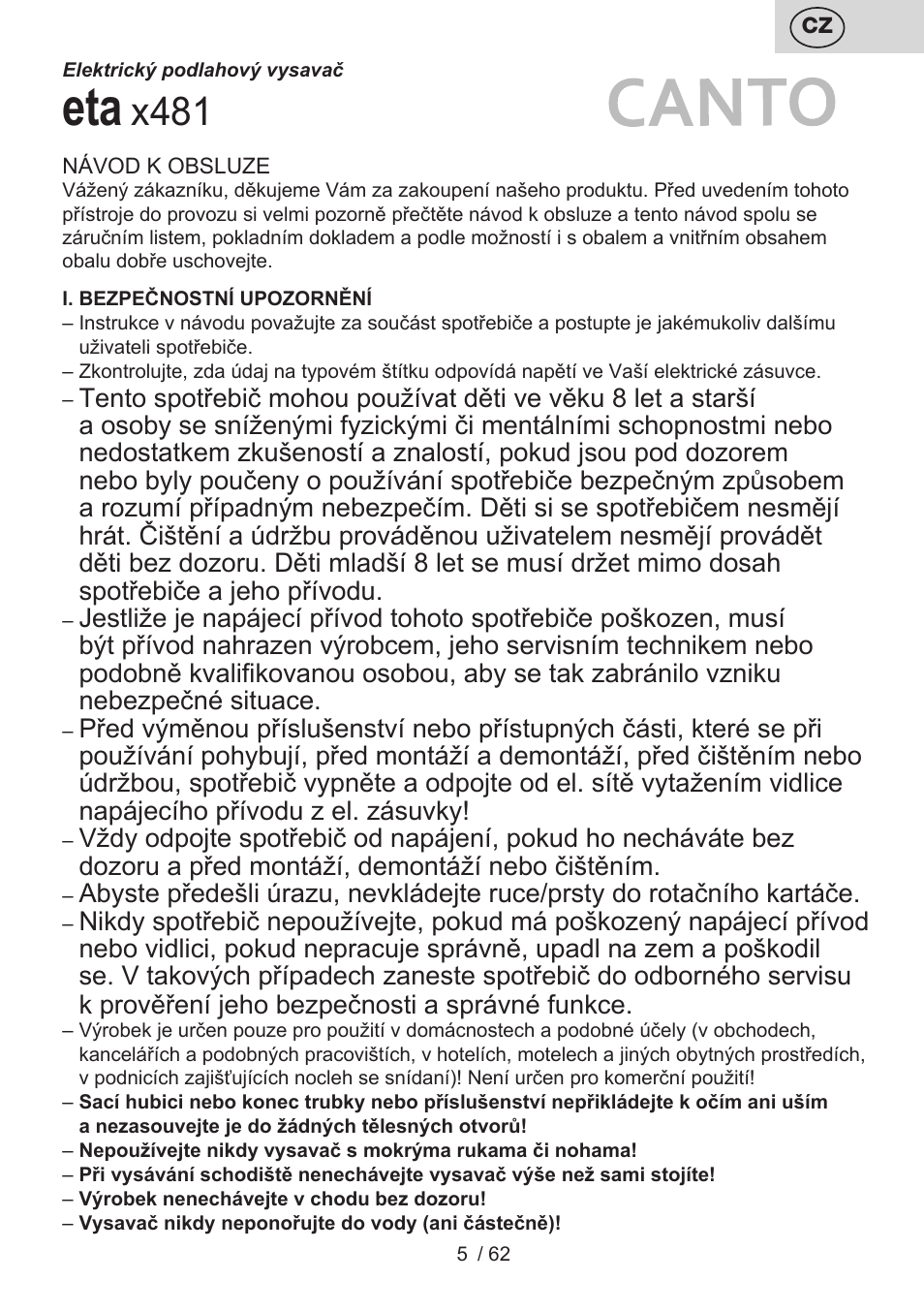 X481 | ETA Canto User Manual | Page 5 / 68