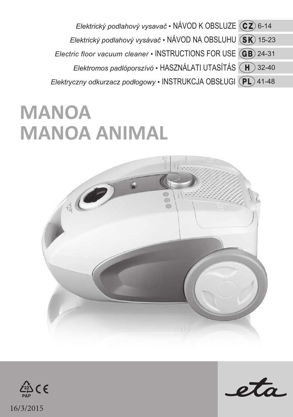 ETA Manoa Animal User Manual | 52 pages