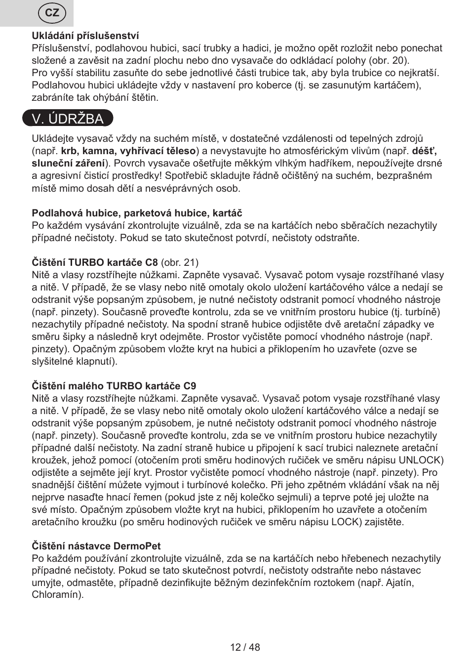 V. údržba | ETA Manoa Animal User Manual | Page 12 / 52