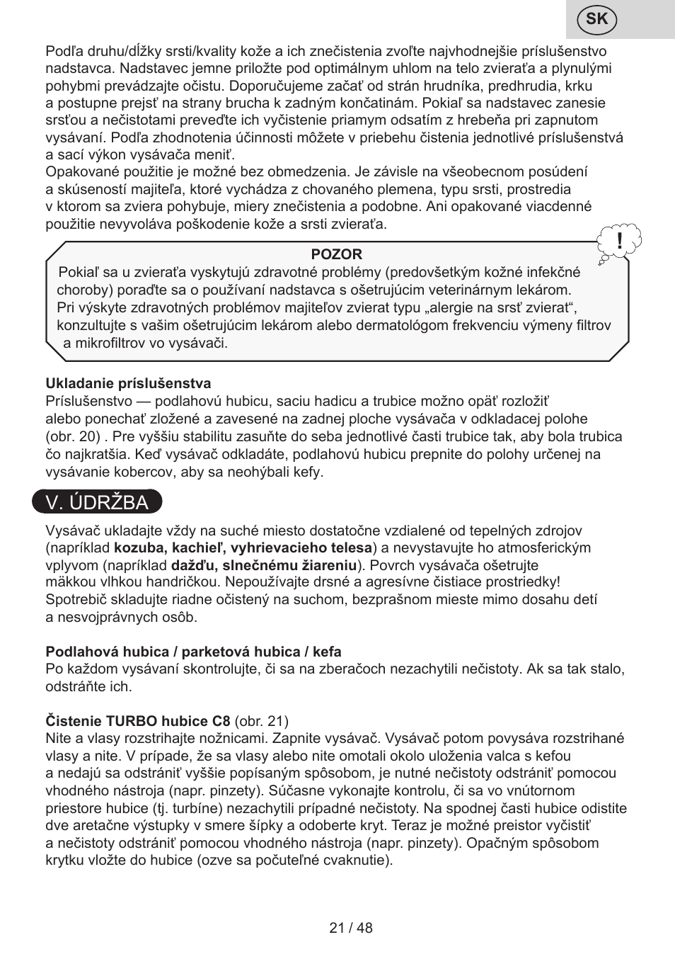 V. údržba | ETA Manoa Animal User Manual | Page 21 / 52