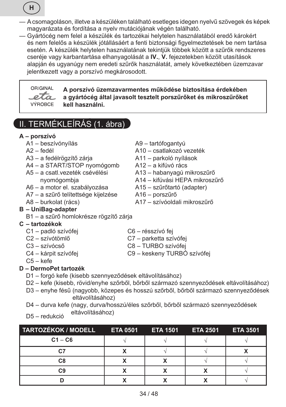 Ii. termékleírás (1. ábra) | ETA Manoa Animal User Manual | Page 34 / 52