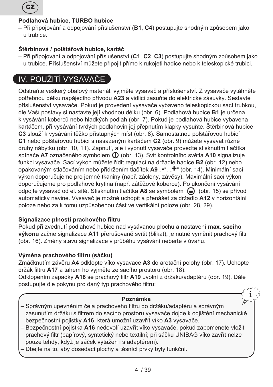 Iv. použití vysavače | ETA Novel User Manual | Page 11 / 48