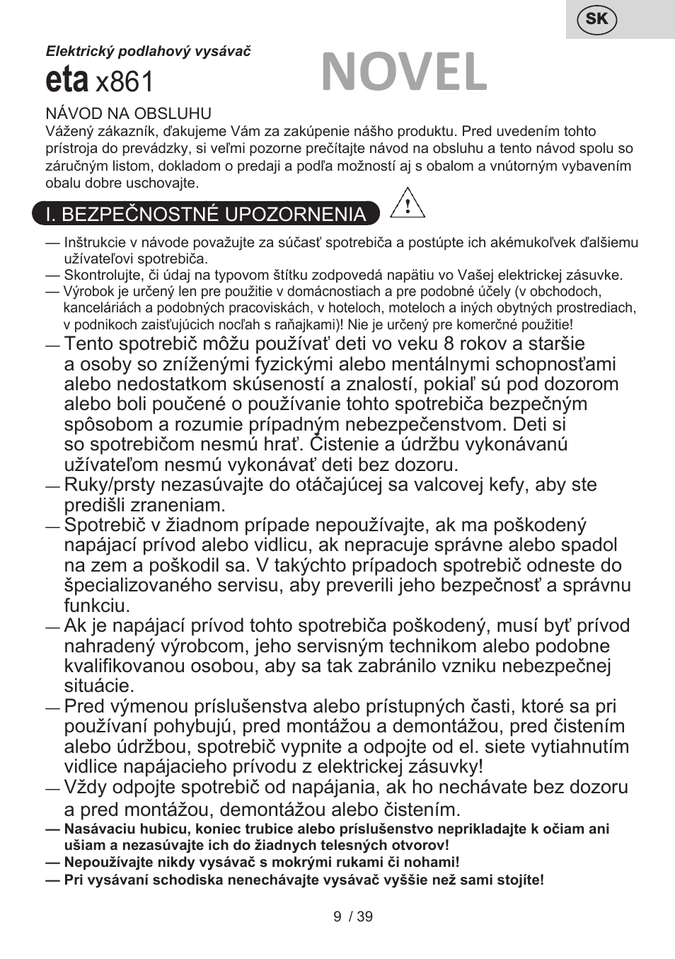 Novel, X861 | ETA Novel User Manual | Page 16 / 48