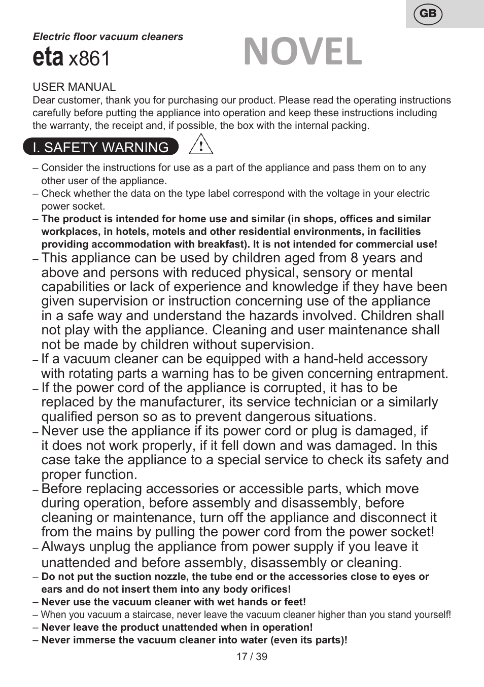 Novel, X861 | ETA Novel User Manual | Page 24 / 48