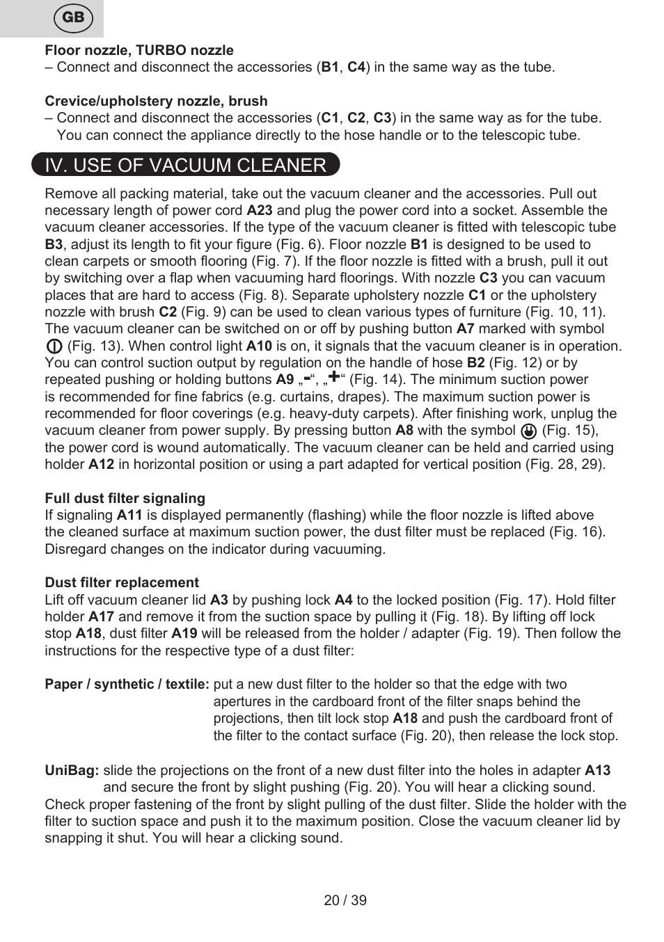 Iv. use of vacuum cleaner | ETA Novel User Manual | Page 27 / 48