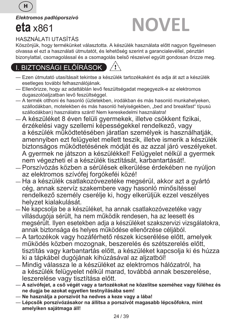 Novel, X861 | ETA Novel User Manual | Page 31 / 48