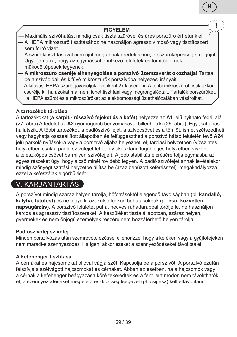 V. karbantartás | ETA Novel User Manual | Page 36 / 48