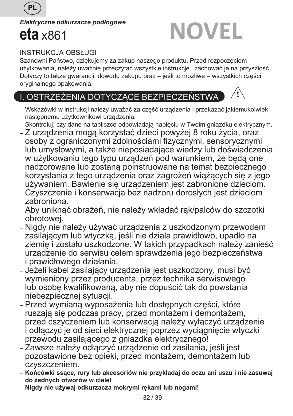 Novel, X861 | ETA Novel User Manual | Page 39 / 48