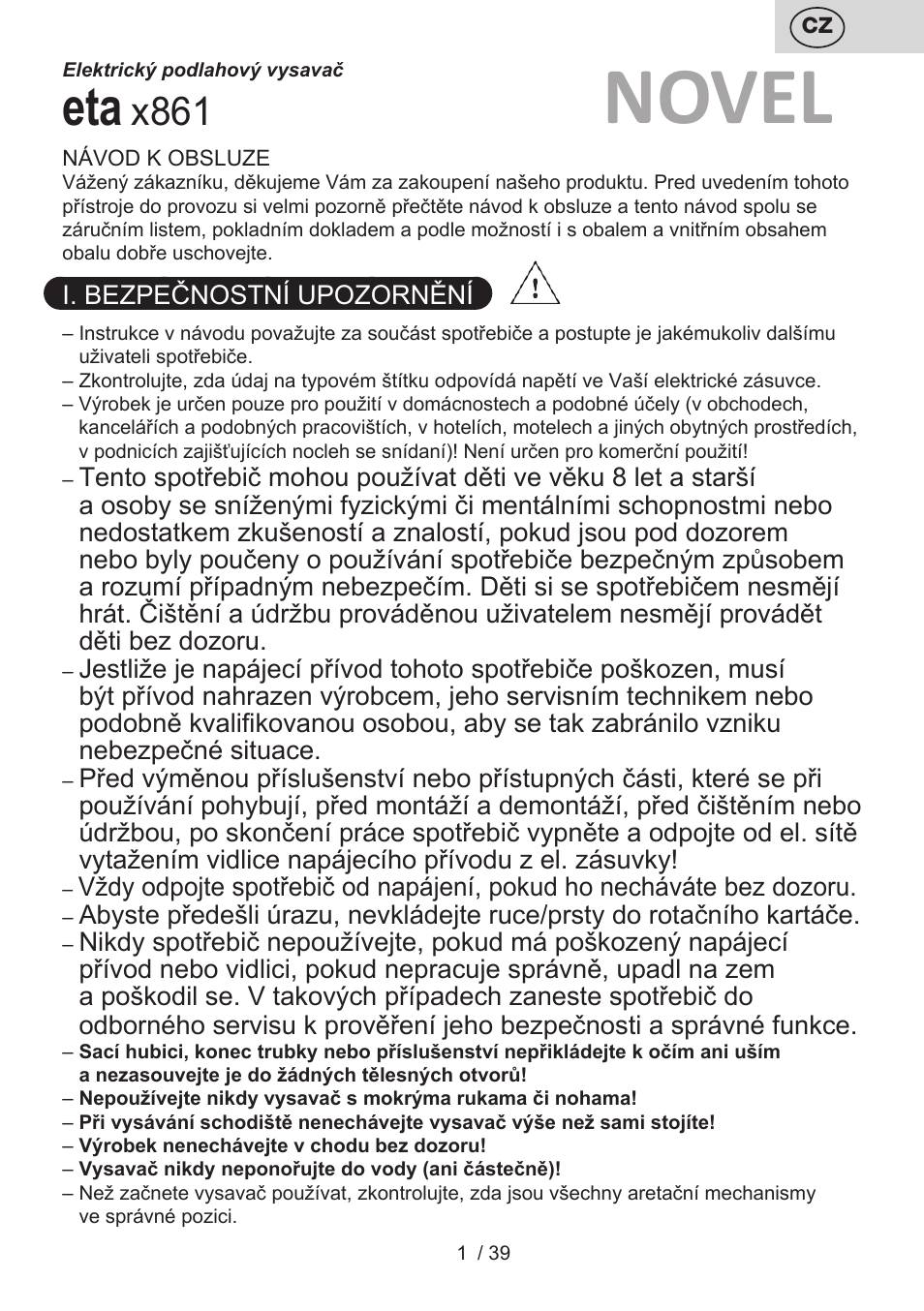 Novel, X861 | ETA Novel User Manual | Page 8 / 48