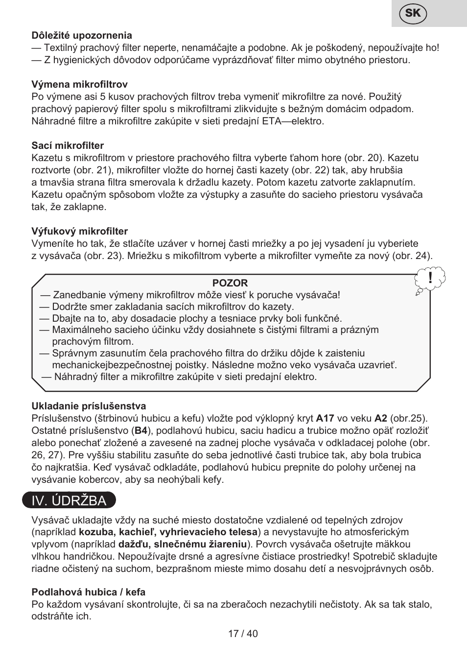 Iv. údržba | ETA Tema User Manual | Page 17 / 44