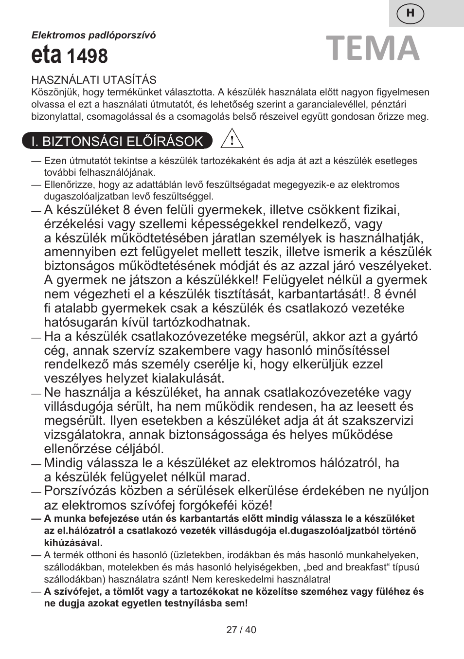 Tema | ETA Tema User Manual | Page 27 / 44