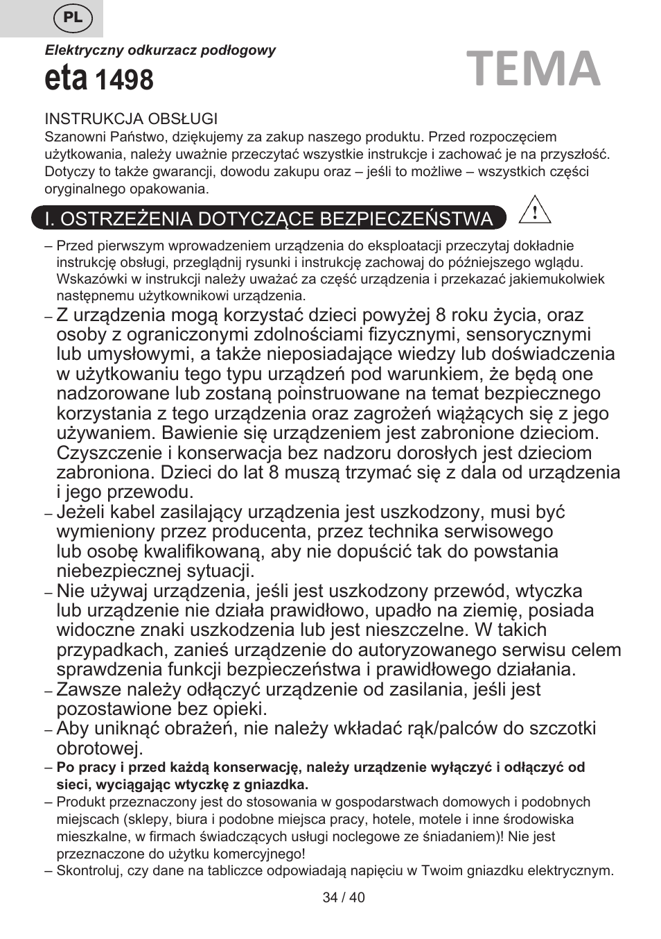 Tema | ETA Tema User Manual | Page 34 / 44