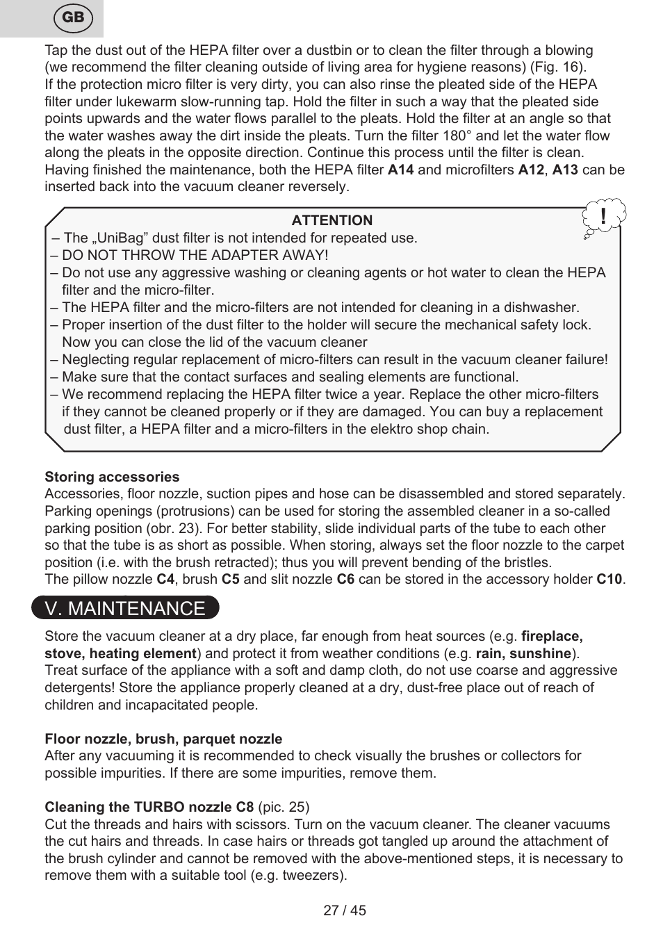 V. maintenance | ETA Silentino User Manual | Page 27 / 52