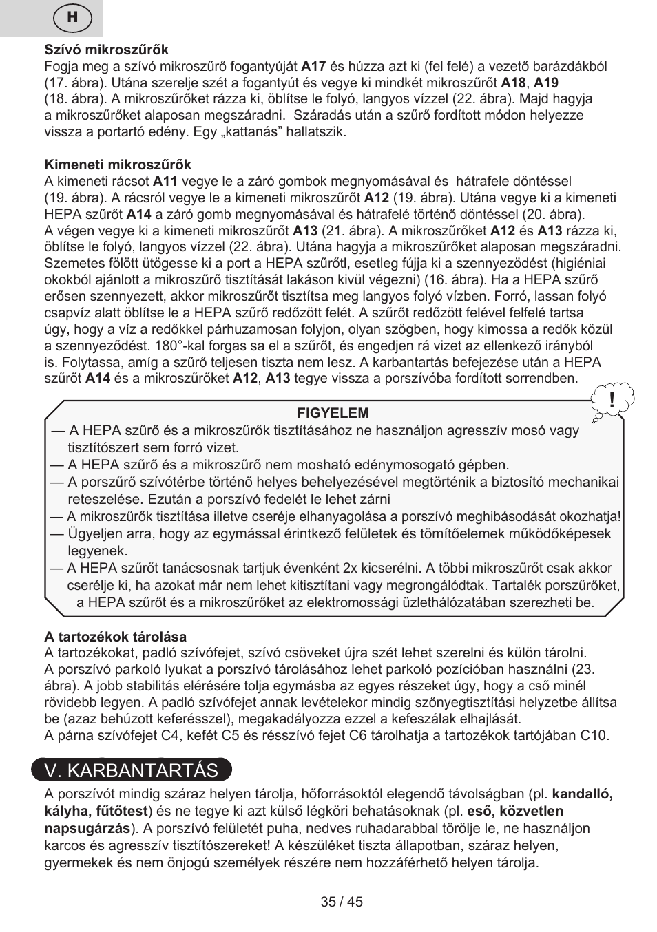 V. karbantartás | ETA Silentino User Manual | Page 35 / 52