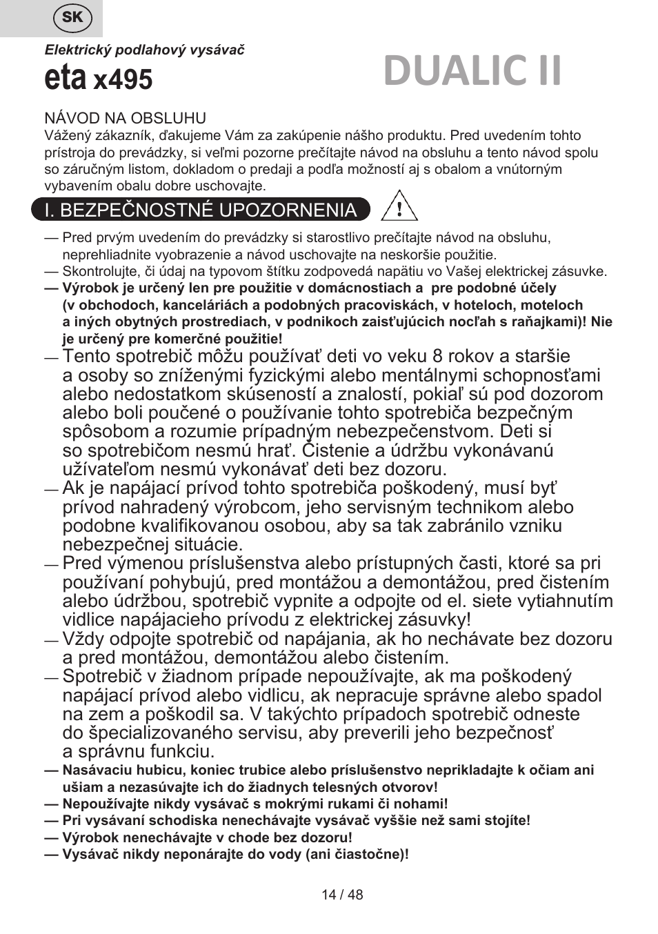 Dualic ii, X495 | ETA Dualic II User Manual | Page 14 / 52