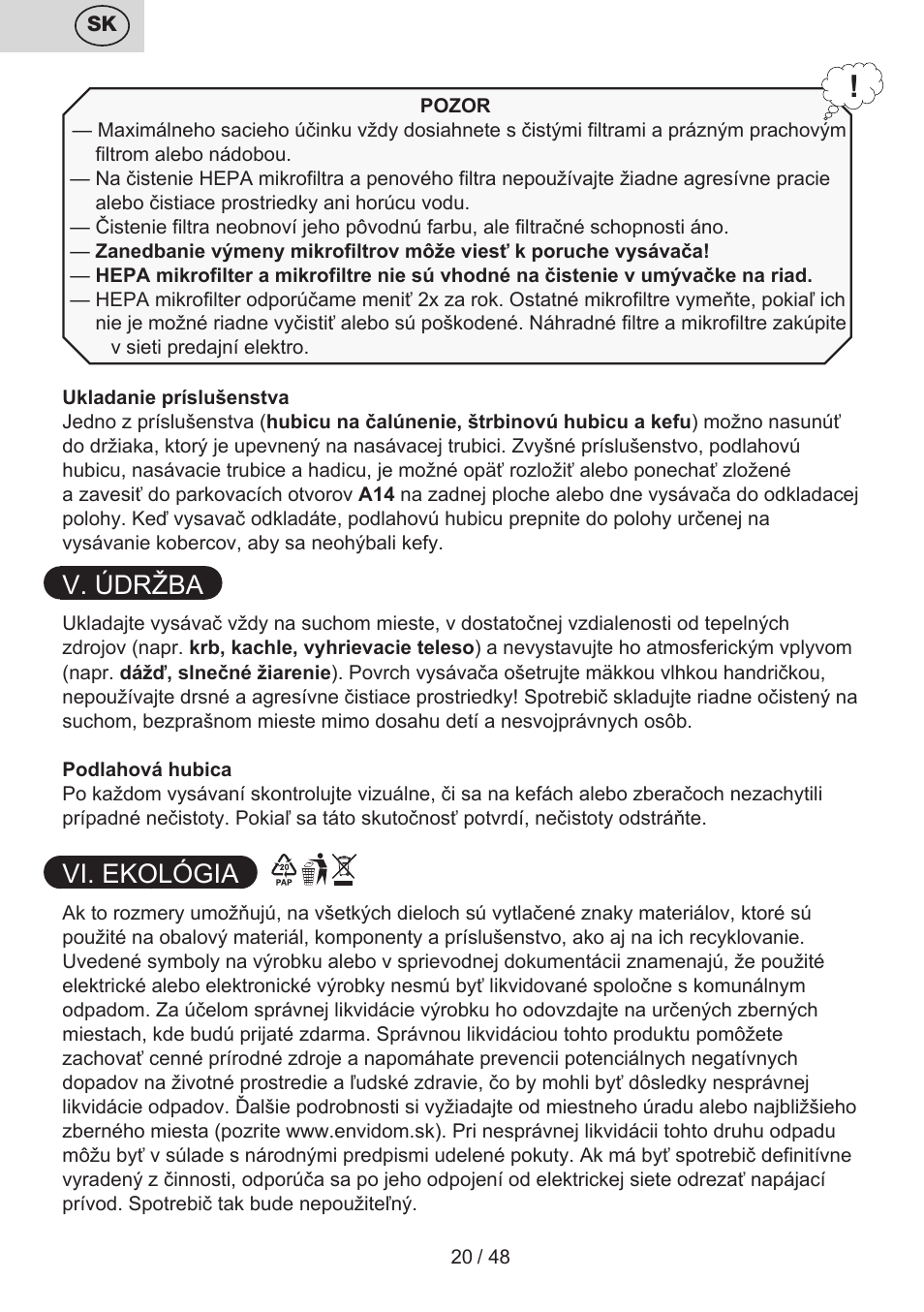 V. údržba, Vi. ekológia | ETA Dualic II User Manual | Page 20 / 52