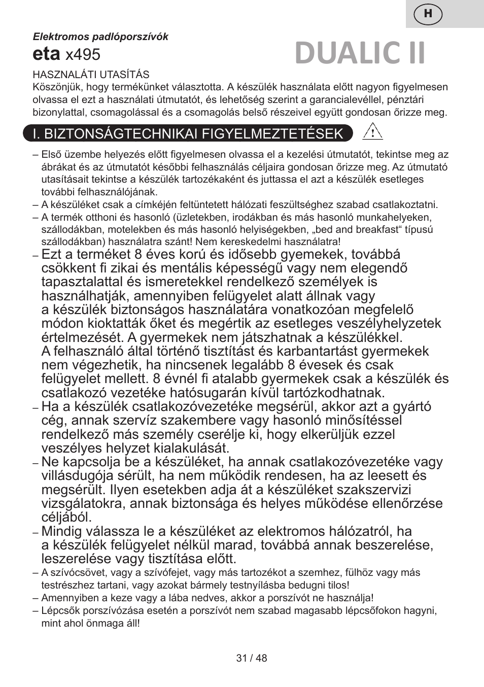 Dualic ii, X495 | ETA Dualic II User Manual | Page 31 / 52