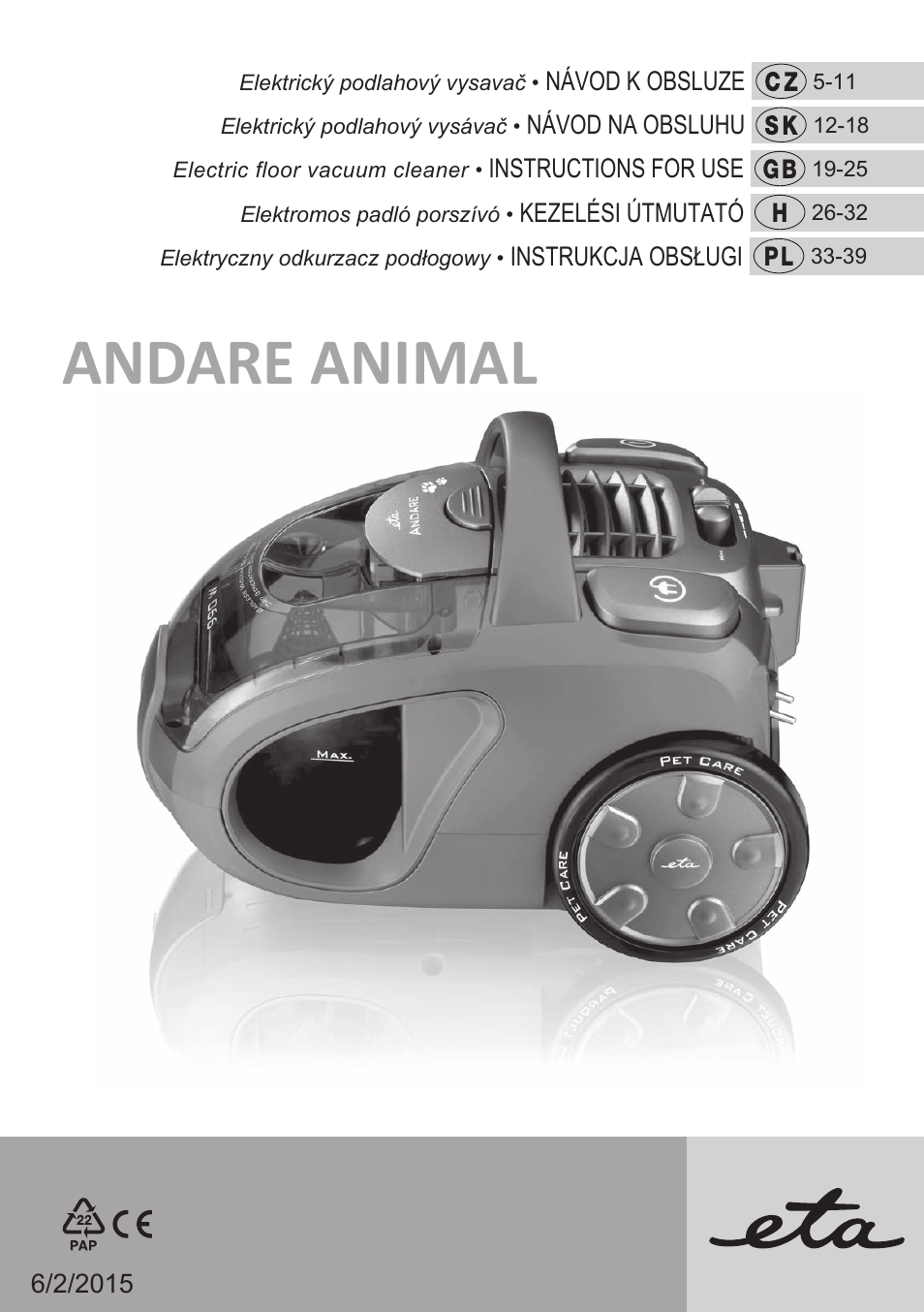ETA Andare Animal User Manual | 44 pages