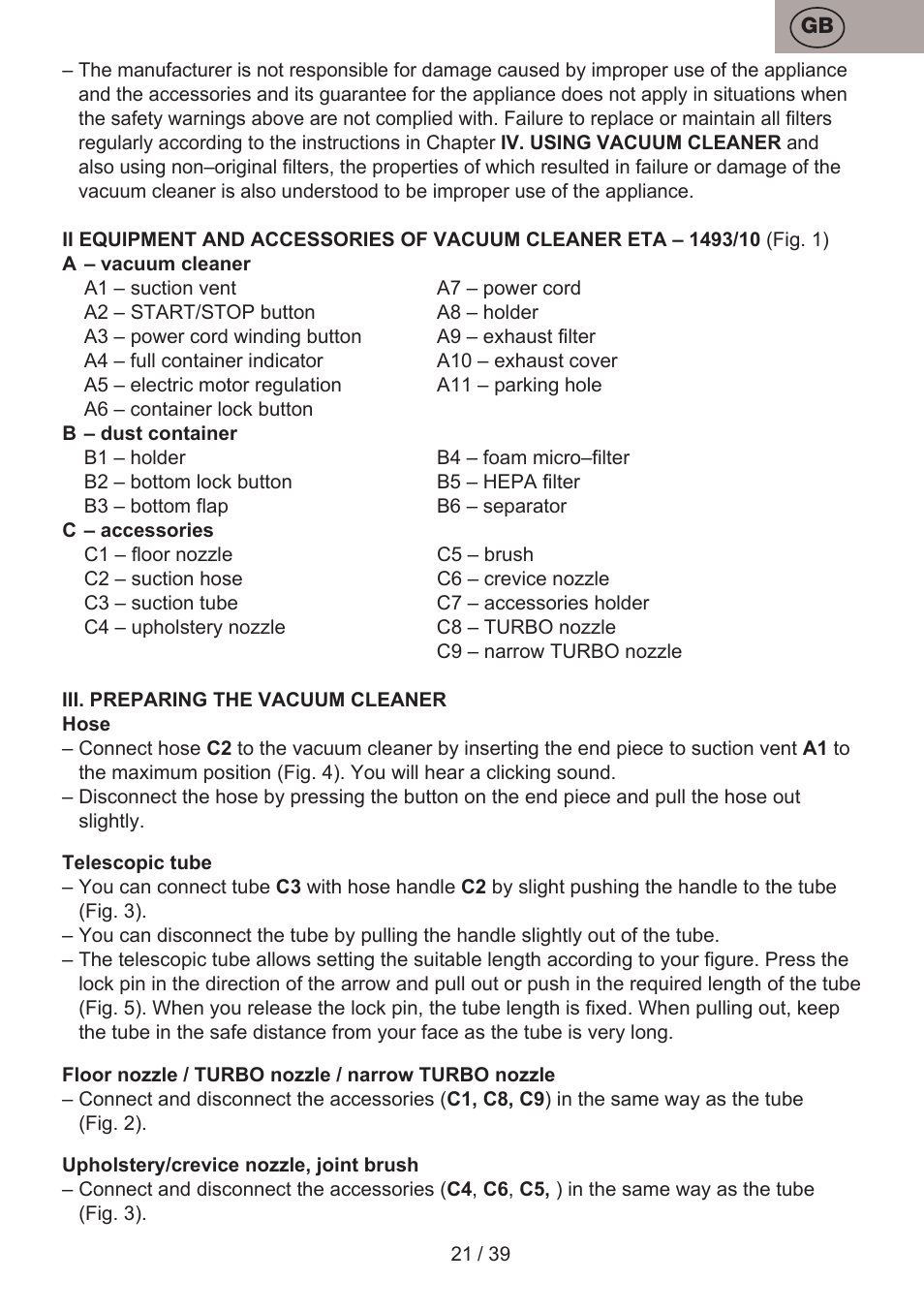 ETA Andare Animal User Manual | Page 21 / 44