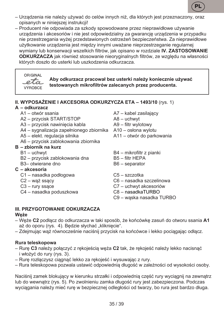 ETA Andare Animal User Manual | Page 35 / 44