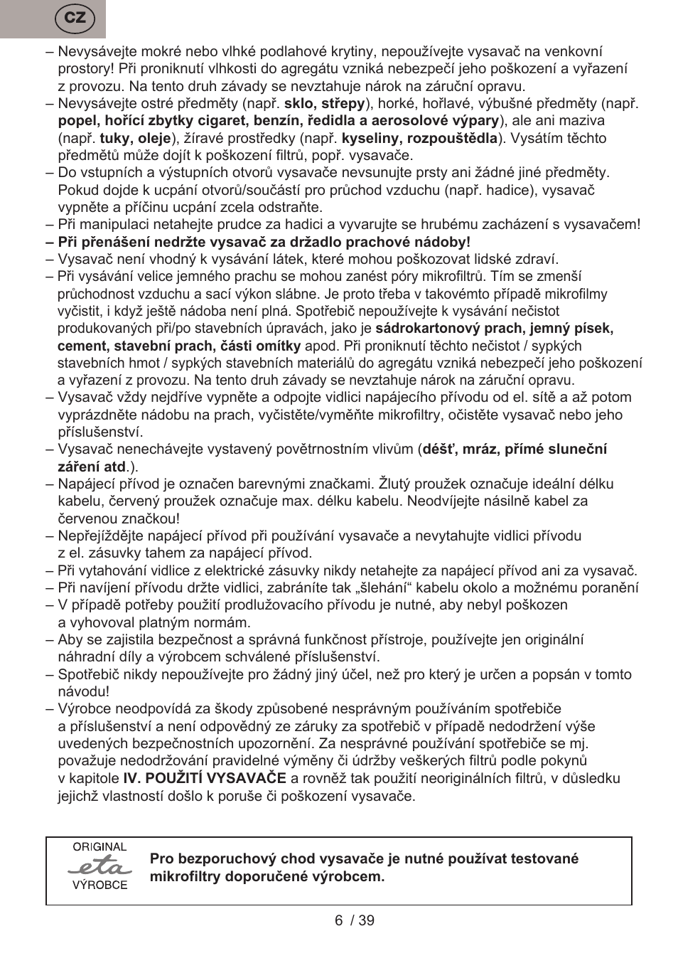 ETA Andare Animal User Manual | Page 6 / 44