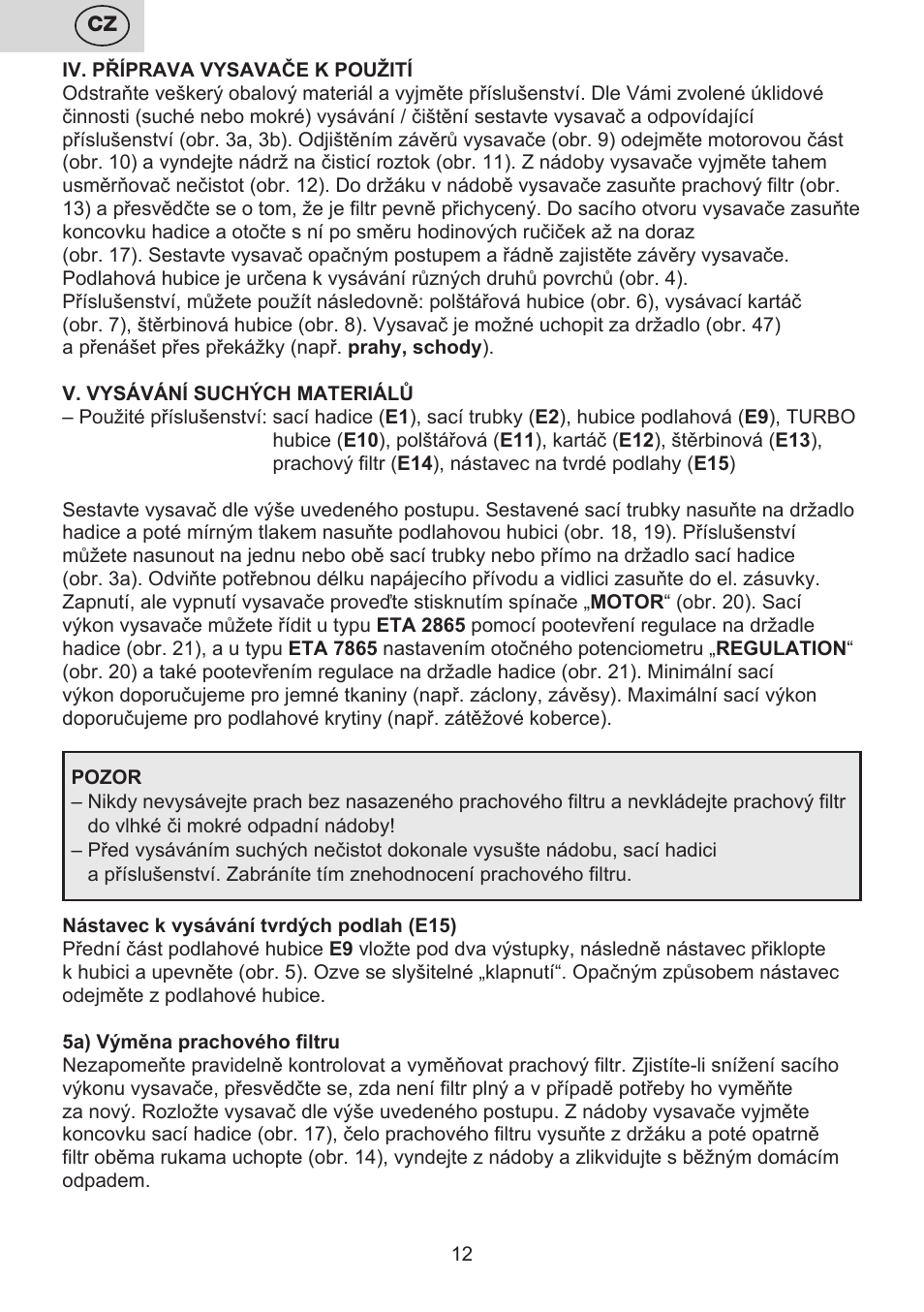 ETA Mariner bez exteronu User Manual | Page 12 / 100